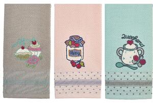 Strofinacci cucina 3 pezzi in cotone Vingi Ricami Breakfast