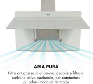 Klarstein Aurica 90 - Cappa aspirante, 90 cm, 600 m3/h, LED, Touch, vetro, bianco