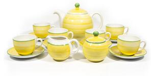 Set in ceramica 6 tazze con piattino, 1 brocca con coperchio, 1 zuccheriera e 1 lattiera