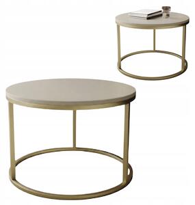 Tavolino ORI GOLD rotondo da 60 cm, stile EstiloHome, in tessuto simile al cashmere – tavolino ausiliario con struttura dorata