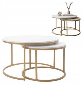 Set di tavolini EstiloHome ORI DUO GOLD, forma rotonda, 80/60 cm, colore bianco – Set di tavolini