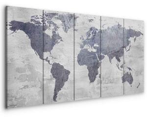 Quadro Concrete World Map (5 Parts) Narrow