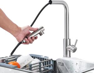 Rubinetto da cucina, con doccetta estraibile, miscelatore monocomando, finitura in nichel spazzolato