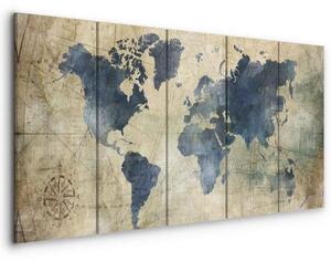 Quadro Retro Map (5 Parts) Narrow