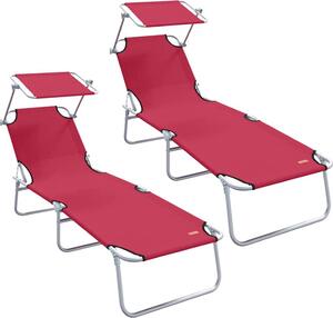 Lettino da sole 2 pcs Rosso 58 x 188 x 77cm Poliestere