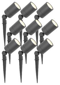 Set di 9 faretti da giardino Ledvion, colore antracite, con picchetto da terra, 3W, 2700K, attacco GU10, grado di protezione IP65