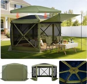 Gazebo pieghevole pop-up - Tenda per feste 3 x 3 m - Montaggio rapido - Tetto rimovibile - Con borsa di trasporto - Per patio e giardino - Protezione solare per 6-8 persone - Verde