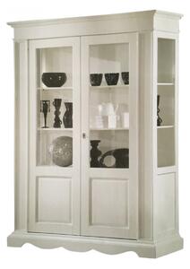 MOBILI 2G - VETRINA CLASSICA IN LEGNO 2 PORTE SHABBY BIANCO 155X50X210