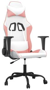 Sedia da Gaming Massaggiante Bianco e Rosa in Pelle finta