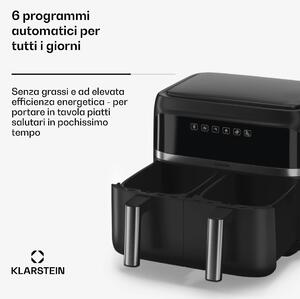 Klarstein VitaFry Duo - Friggitrice ad aria calda, 7,6 litri, 2 zone di cottura, 6 programmi