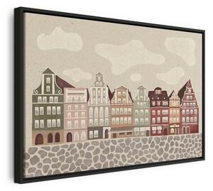Quadro - Salt Square - Colorful Illustrated Townhouses Against a Cloudy Sky Background
