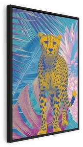 Quadro - Exotic Leopard - Colorful Portrait of a Cheetah Against Tropical Leaves