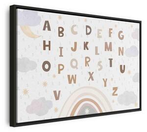 Quadro - Letters Above the Rainbow - Letters Among Streams of Rain and Clouds with a Rainbow Moon and Stars on a Light B