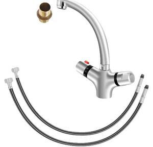 Miscelatore per lavabo, girevole a 360°, design a due manopole, colore argento