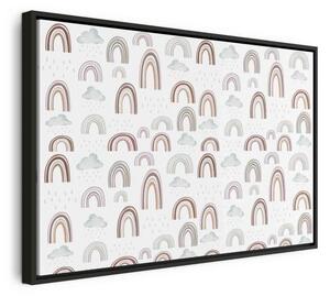 Quadro - Rainbows After the Storm - Rainbows of Various Sizes in Pastel Hues Among Rain Clouds in a Gray-Blue Shade