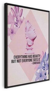 Quadro - Beauty in the Eyes - Inspirational Quote with Pink Bust and Flowers