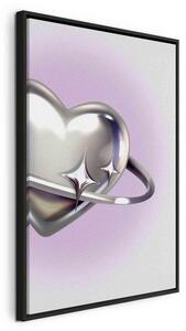 Quadro - Cosmic Heart - Silver Heart with a Ring on a Purple Background