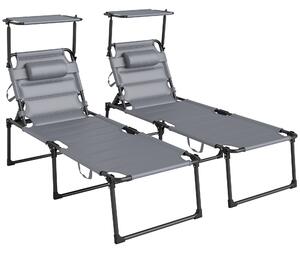 Outsunny Set 2 Lettini da Giardino Prendisole Reclinabili con Schienale Regolabile, 70x201.5x45 cm, Nero e Grigio | Aosom Italy