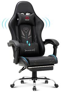 COLAMY Sedia da gioco - Sedia ergonomica per computer con poggiapiedi, supporto lombare, poggiatesta, funzione girevole a 360° e schienale alto, nero