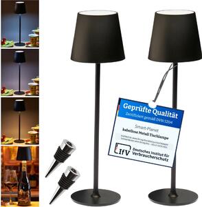 Lampada da tavolo 2x wireless con batteria da 5200 mAh - IP54 Lampada da tavolo per esterni regolabile in altezza in metallo Touch dimmerabile USB C - 2x tappi per bottiglie