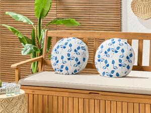 Set di 2 cuscini da giardino in poliestere bianco e blu ⌀ 40 cm Motivo a foglie rotonde Design moderno Cuscino da lancio sparso Beliani