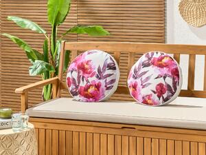 Set di 2 cuscini da giardino in poliestere bianco e rosa con motivo floreale 40 cm Rotondi Moderno per esterni Resistente all'acqua Beliani