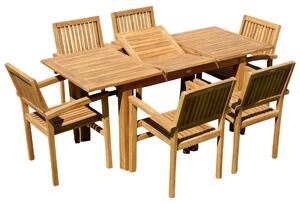 ALEOS. Set da giardino in teak set da giardino gruppo di sedute tavolo da giardino Bigfuss 130-180x80 cm + 6 poltrone impilabili Miami set di mobili da giardino in teak tavolo da pranzo gruppo di poltrone tavolo allungabile impilabile