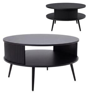 Tavolino EstiloHome TAKE, rotondo, diametro 76 cm, nero – con piano contenitore e finitura a righe