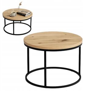 Tavolino EstiloHome ORI, rotondo, diametro 60 cm, legno di quercia "Artisan" – tavolino ausiliario con struttura in metallo