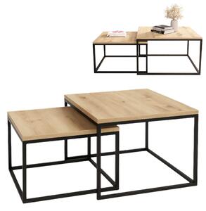 EstiloHome Set di tavolini ORI SQUARE, quadrati, 70/60 cm, effetto legno artigianale "Artisan"