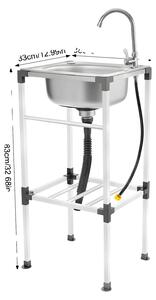 Lavabo, acciaio inossidabile, rubinetto girevole a 360°, colore argento