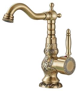 Miscelatore per lavabo, design in ottone anticato, rotazione a 360 gradi, finitura in ottone anticato
