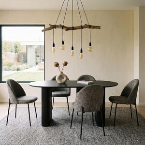 Set da pranzo MAXIM con 4 sedie, nero/grigio: tavolo da pranzo ovale con gambe in metallo dal design moderno, 4 sedie imbottite con rivestimento in tessuto e struttura in metallo, ideale per la sala da pranzo