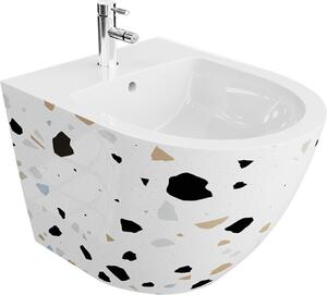 Bidet da parete universale LAVITA Sofi Stone con foro per rubinetto e sistema antitraboccamento in Vetroceramica | Lavabo con sedile per montaggio a parete | Igienico e di facile manutenzione | 36,5 x 49 x 32,5 cm |