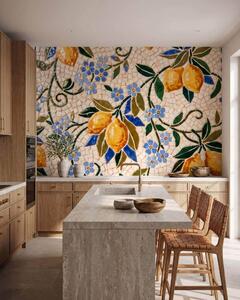 Carta da parati Composizione decorativa dai colori vivaci in stile mosaico ceramico con limoni succosi,, Carta da parati Buffer, w09948 : Uwalls.it
