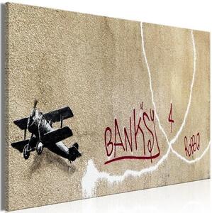 Quadro - Banksys Plane (1-part) - Red Graffiti Text on Mural Background