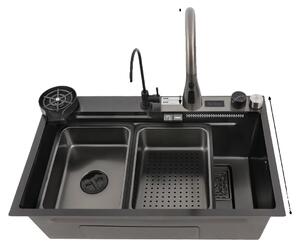 Lavello da cucina, acciaio inossidabile, miscelatore estraibile digitale, colore nero
