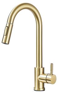 Miscelatore da cucina, con doccetta estraibile, design a leva singola, finitura oro spazzolato