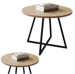 Tavolino EstiloHome modello YAMA, rotondo, diametro 50 cm, legno di quercia "Artisan" – tavolino ausiliario con struttura in metallo