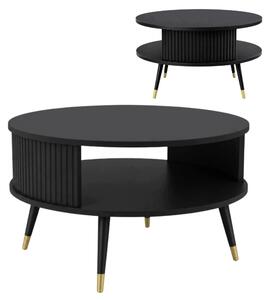 Tavolino EstiloHome TAKE PRESTIGE, rotondo, diametro 76 cm, nero, con ripiano e dettagli dorati