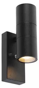 Lampada da parete per esterni nera a 2 luci IP44 con sensore crepuscolare - Duo