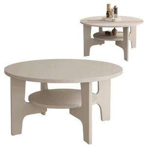Tavolino EstiloHome MIZU S, forma rotonda, diametro 80 cm, rivestito in tessuto effetto cachemire, con vano contenitore e 2 ripiani