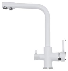 Rubinetto da cucina, girevole a 360°, design a doppia uscita, colore: bianco