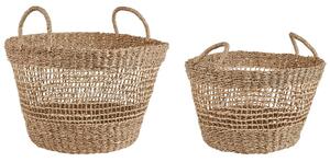 Set di 2 cestini in alghe naturali con manici intrecciati accessori per la casa in stile boho Beliani