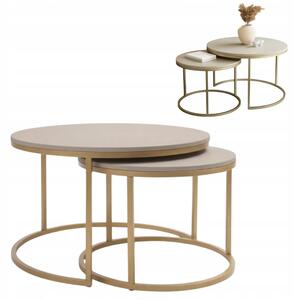 Set di tavolini ORI DUO GOLD, rotondi, 80/60 cm, in tessuto effetto cachemire – Set di tavolini EstiloHome