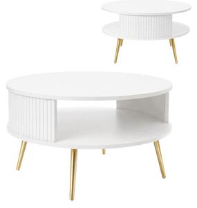 Tavolino EstiloHome TAKE GOLD, rotondo, 76 cm, bianco – con ripiano, gambe dorate
