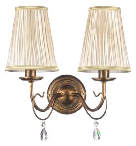 DELIA APPLIQUE 2 LUCE IN METALLO BRONZO ANTICATO CON PARALUMI IN STOFFA AVORIO DETTAGLI IN CRISTALLO CLASSICA