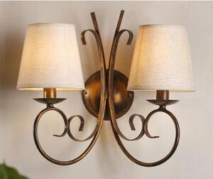 POMPEI APPLIQUE CLASSICA 2 LUCI IN METALLO BRONZO CON PARALUMI IN STOFFA BIANCA INVECCHIATA