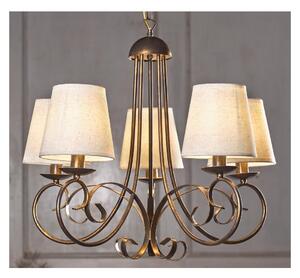 POMPEI LAMPADARIO CLASSICO CON 5 LUCI IN METALLO BRONZO O BIANCO INVECCHIATO CON PARALUMI IN STOFFA