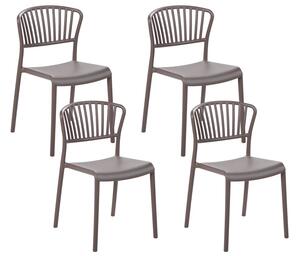 Set di 4 sedie da pranzo in plastica color tortora per interni ed esterni da giardino impilabili in stile minimalista Beliani